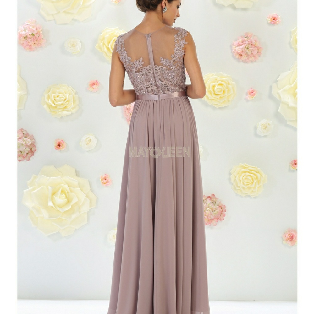 BRIDESMAID DRESSES in champagne rose purple etc..illusion neckline long gown - Picture 7 of 9